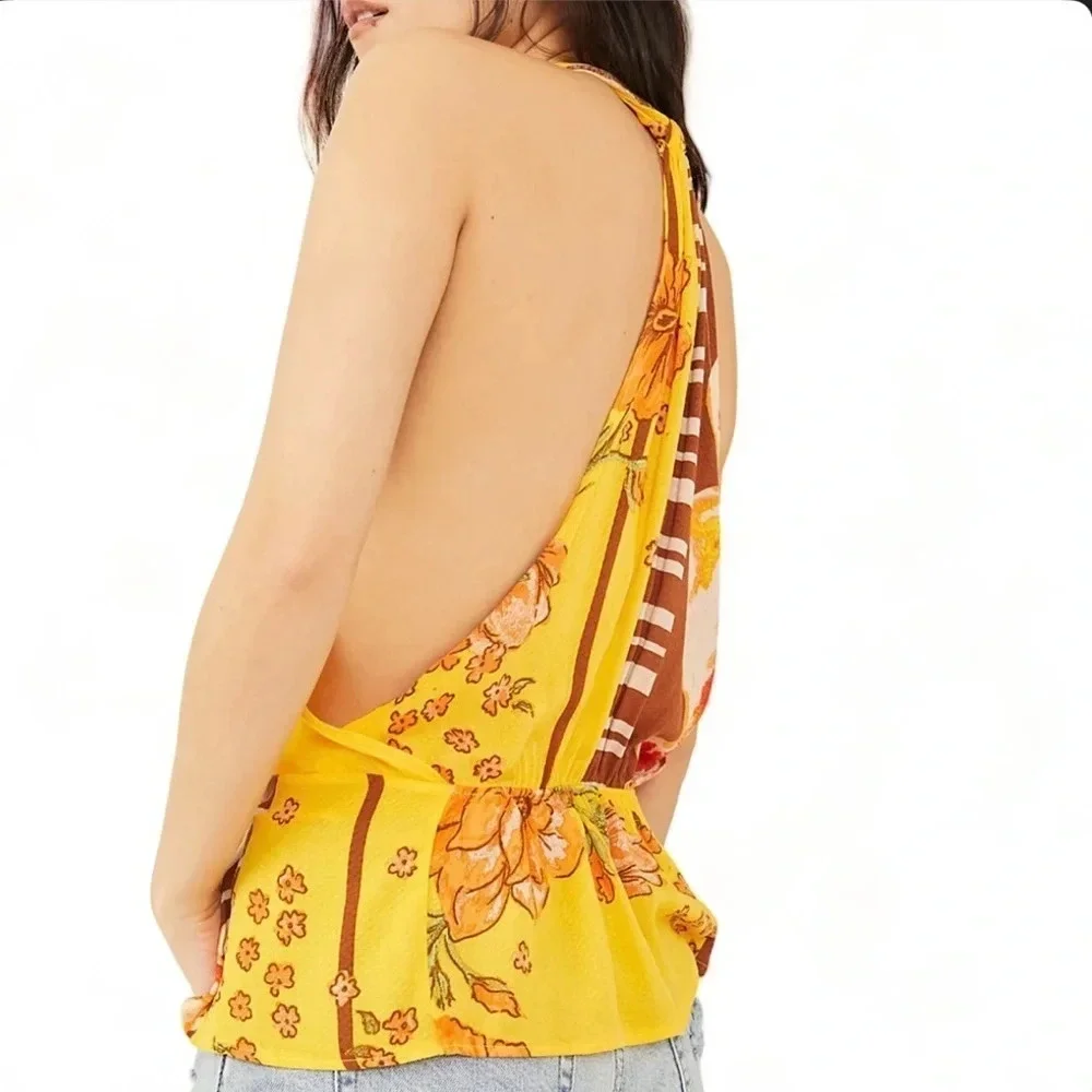 Free People Floral V Neck Hot Tropics Flowy Petals Boho Top - Picture 4 of 10